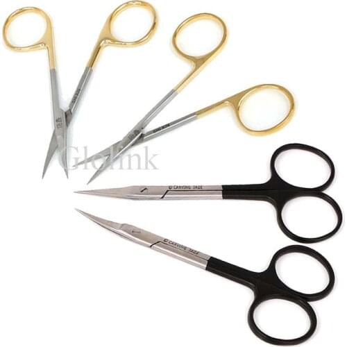 9.5CM bend head Ordinary Cheap Eye Scissors Beauty Scissors Cut Tissue Scissors Tool Gold Black 2 colors for choosen