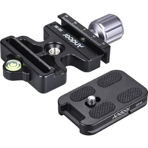Andoer DC-50 Quick Release Clamp+QR-60 Quick Release Plate Knob-Type 1/4"3/8" Screw Hole for Arca Swiss Standard Manfrotto 200PL