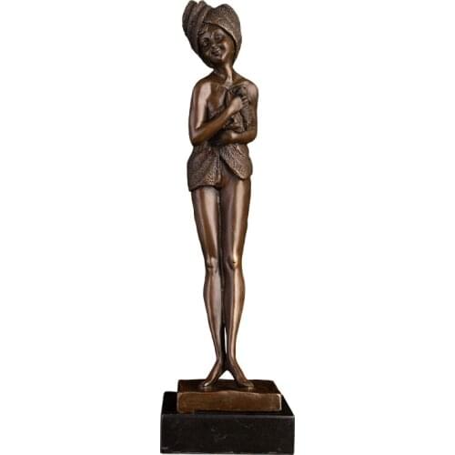 ArtsHom DS-177 Bronze Classical Sculpture Bathing Sexy Topless Girl Female Bronze Statue Figurine for Home Bar Decoration