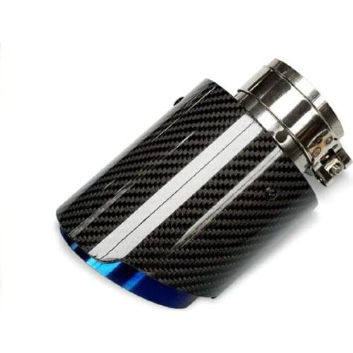 Carbon Fiber Tail Throat Blue Straight Edge Single Carbon Fiber Car Exhaust Pipe Muffler End Tip Tailpipe for Auto SUV