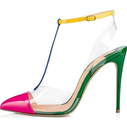 Free shipping fashion women shoes sexy lace up slingback ladies footwear glass PVC transparent high heels 12cm stripper heels