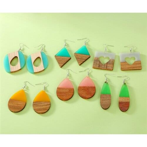 Dayoff European Jewelry Woman Big Geometric Wood Earrings For Women Female Teardrop Heart Square Earings Maxi Earring E692