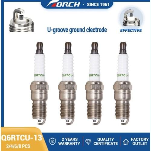Ignition System TORCH U-Power Spark Plug Q6RTCU-13 Candles for Car Reach 17.5mm Hex Size 16mm Gap 1.3mm