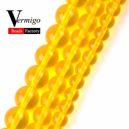 Smooth Yellow Glass Czech Beads Round Loose Beads For Needlework Jewelry Making 4 6 8 10 12mm Pick Size Diy Bracelet 15" Perles