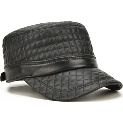 XdanqinX Adjustable Size Men Brands Sheepskin Leather Cap Snapback Cap Mens Flat Caps Army Military Hats Genuine Leather Hat