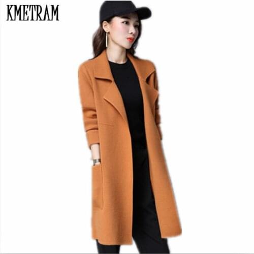 KMETRAM 2020 New Fashion Autumn Winter Knitted Sweater Cardigan Women Winter Jacket Loose Plus Size 3XL Long Sweaters coat HH582