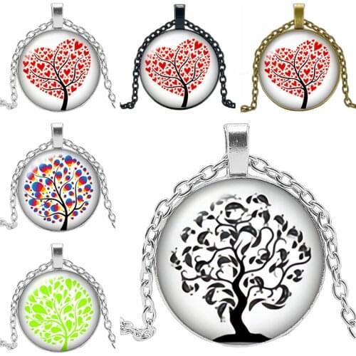 2019 New Creative Necklace Life Tree Gift Glass Convex Round Leaves Pendant Necklace Fashion Jewelry