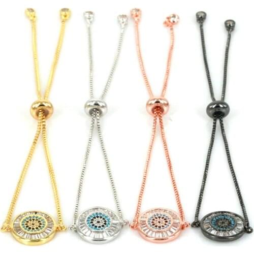 Round CZ Eye Charm Bracelet Rose Gold Sliver Black Color Slider Chain Bracelets for Women and Men Crystal Jewelry Adjustable
