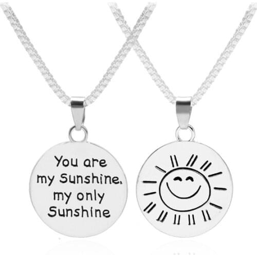 You Are My Sunshine My Only Sunshin Double Side Disc Letter Engraved Sun Smile Face Pendant Inspirational Necklace Loves Gift