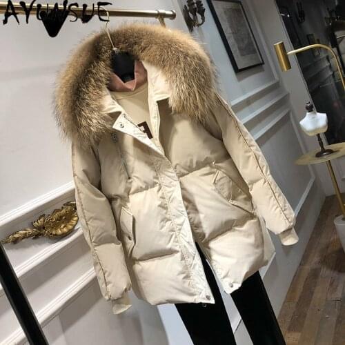 AYUNSUE Winter Jacket Women Fashion Duck Down Jacket Woman Hooded Parkas Raccoon Dog Fur Collar Jackets and Coats Female Clothes