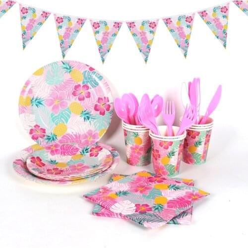 Summer Tropical Party Tableware Decoration Aloha Balloons Palm Leaves Hawaiian Luau Flamingo Party Supplies Wedding Decorations