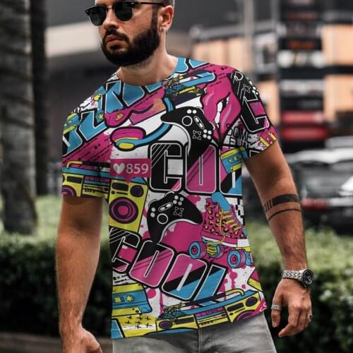 Summer new best-selling oversized loose mens T-shirts short-sleeved mixed graffiti printing