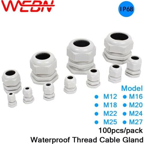 M12*1.5/M16*1.5/M18*1.5/M20*1.5/M22*1.5/M24*1.5/M25*1.5/M27*1.5 IP68 Waterproof Nylon Plastic Cable Gland White 100pcs/pack