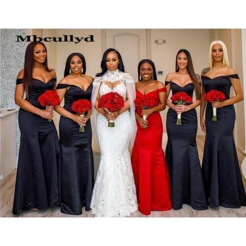 Mbcullyd Navy Blue African Bridesmaid Dress 2020 Mermaid Off Shoulder Dress for Wedding Party Cheap Under 100 Vestido madrinha
