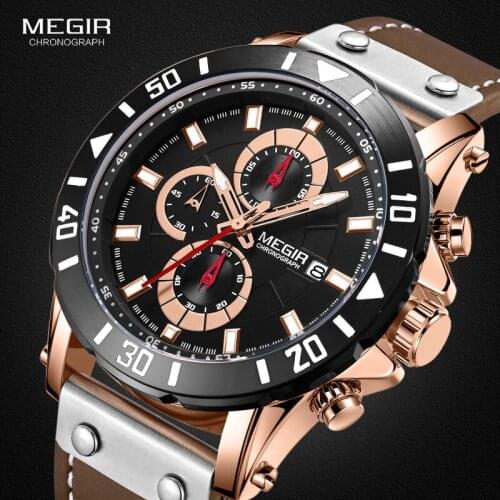 MEGIR Chronograph Sport Mens Watches Top Brand Luxury Leather Quartz Watch Men Clock Wristwatches Relogio Masculino Reloj Hombre
