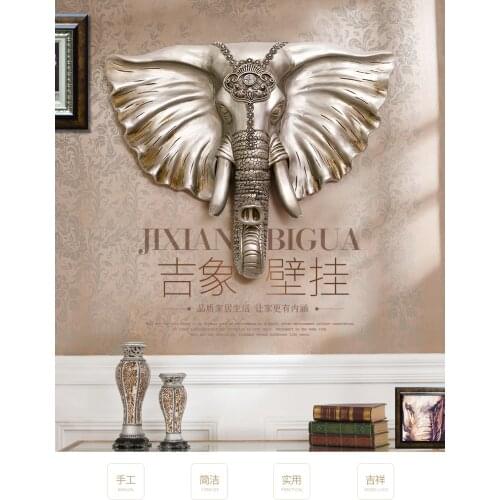 Lucky elephant head wall hanging European wall pendant living room entrance bar home wall background stereo decoration