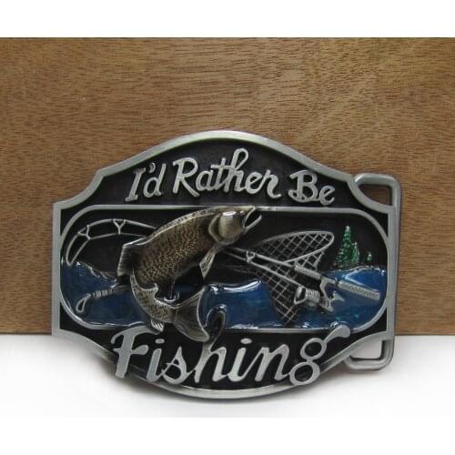 BuckleClub wholesale I'd rather be hunting fishing western cowboy jeans gift belt buckle FP-02471 pewter finish 4cm width loop