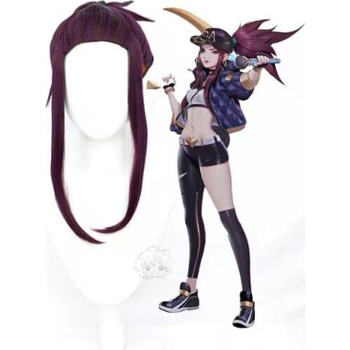 Game LOL K/DA Akali Cosplay Wigs KDA Cosplay Long Ponytail Wig Halloween Heat Resistant Synthetic Hair