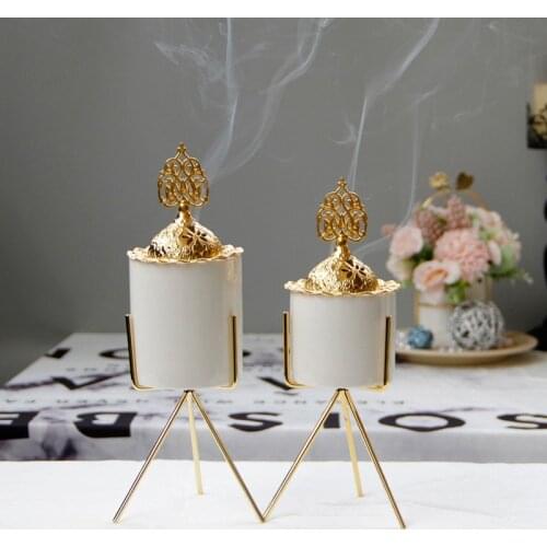 Simple modern gold censer Middle East Arab gold metal ceramic combination censer iron art pagoda censer