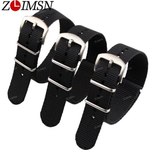 ZLIMSN Fashion Black Nylon Watchbands Fabric Canvas Watch Bands Strap Bracelets Stainless Steel Buckel Clasp Belt 22mm