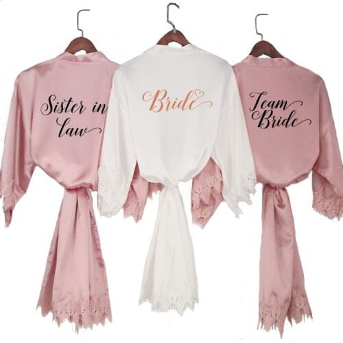 Sexy bride lace robe rose gold satin short Lace Bridal Robe bridesmaid gift wedding party dressing gown kimono robes