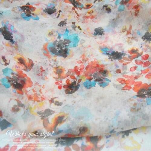 LEO&LIN Hazy Floral Elegant Floral Large Wide Silk Georgette Chiffon Lightweight Dress Shirt Fabric Fabric DIY Sewing