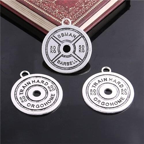 Sweet Bell 8pcs 35mm Antique Weight Plate Charms pendants Fit DIY Fitness Necklace Jewelry 50KG D6101