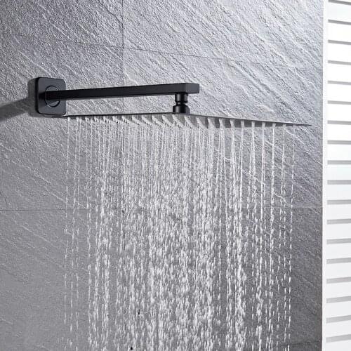 Vidric matte black gold shower faucets 8/10/12 rainfall ultrathin shower head with wall mounted shower arm bathroom shower acces