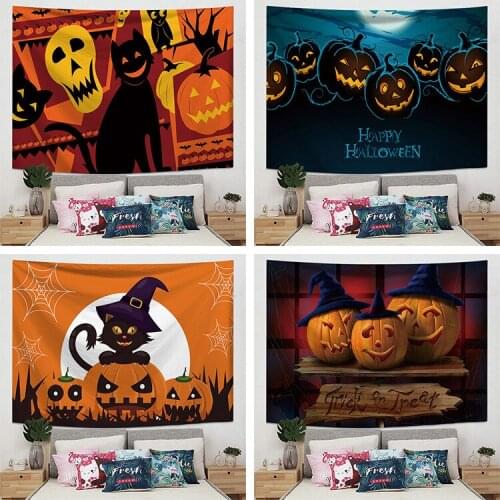 Halloween Scary Ghost Pumpkin Cat Tapestry Wall Hanging Cloth Blanket Halloween Party Canvas on The Wall Tapestry Home Decor