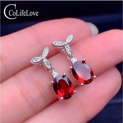 CoLife Jewelry 100% Natural Garnet Drop Earrings for Party 7mm*9mm Natural VVS Garnet Dangler 925 Silver Garnet Jewelry