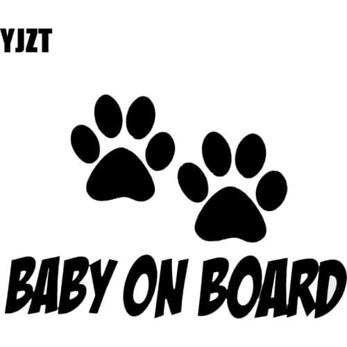 YJZT 14CM*9.3CM BABY ON BOARD Sweet Dog Footprints Vinyl Car Sticker Decals Black/Silver C10-00172