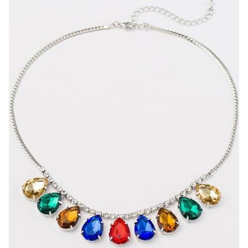 Crystal gold/silver color chain necklace for women 2019 new short accessories luxury gem women #N033