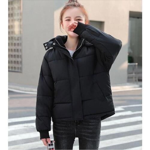 Womens Down Cotton Jacket Parka Winter New Korean Short Parka Coat Bread Jacket Loose Thicken Warm Jacket Hooded Overcoat Lady