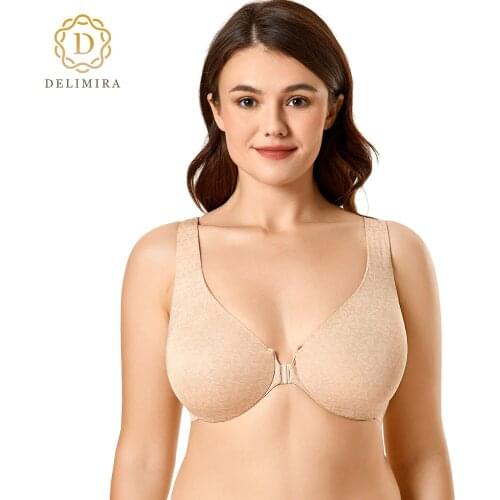 DELIMIRA Womens Seamless Floral Front Closure Racerback Underwire Full Coverage Unlined Bra