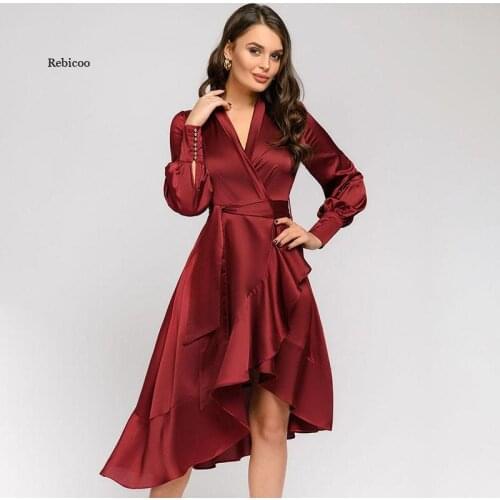 Autumn Vintage Ruffles Casual Sashes A-Line Party Women Dress Ladies Long Sleeve V-Neck Dress New Fashion Midi Dress Vestidos