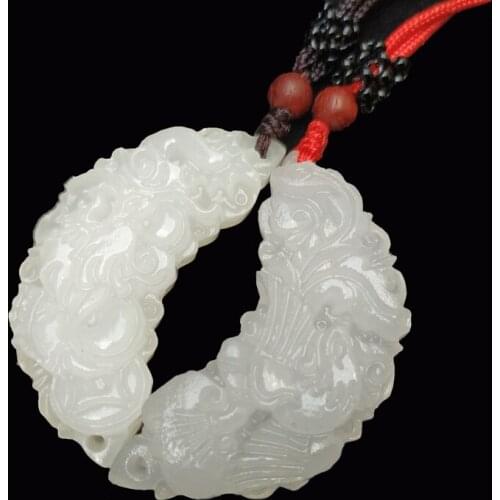 1 Pair Afghan White Jade Dragon and Phoenix Pendant Child Pair Wear Jade Pendant Brand Car Hanging Accessories Exhibition Gifts