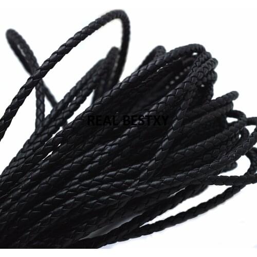 2m/lot approx 4mm black braided round leather cords for necklace making leather cords braid straps for bracelets making diy cord
