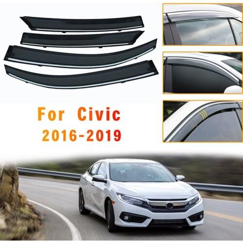 For Honda Civic Sedan 2016 2017 2018 2019 Window Sun Rain Visor Deflector Guard Car Styling Auto Accessories 4pcs ABS Awnings