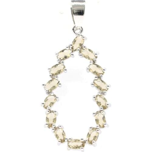 44x20mm Elegant Created Green Peridot Smoky Topaz CZ Gift For Sister Wedding Silver Pendant