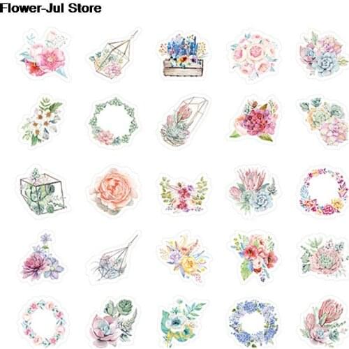 46pc Lovely Flower Series Paper Sticker Diy Diary Decor For Album Scrapbooking Flower Stickers Flakes Stationery School Supplies
