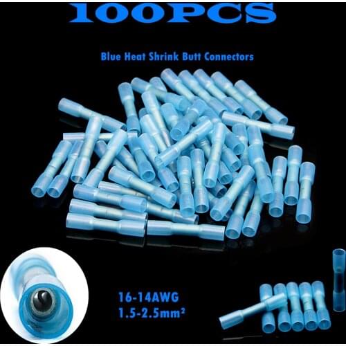 50/100PCS Insulated Waterproof Heat Shrink Terminals Butt Connector 16-14 AWG Crimp Terminals Electrical Wire Connectors