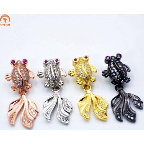 ASA&TESS CZ Micro Pave multi Color Fish pendant for necklace Gold/Rose Gold/Sil-ver/Black Tone Goldfish Animal