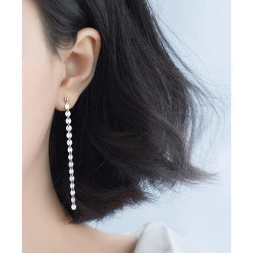 Bohemia 1pair 100% Real. 925 Sterling Silver Fine Jewelry 4mm Rounds Coin Long Threader Long earrings dangle gtle1781