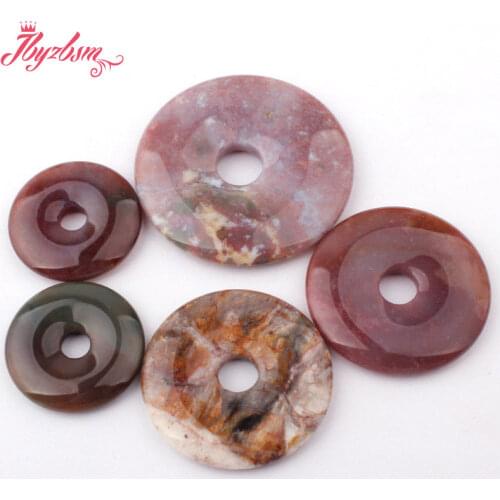 30,40,50mm Natural Multicolor Donut Round Indian Agates Stone Bead 1Pc For DIY Necklace Jewelry Making Accessories,Free Shipping
