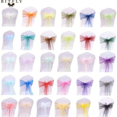 BIT.FLY 1Pcs Organza Wedding Chair Decoration Chair Sashes Bow Knot Cover For Wedding Party Event Banquet Decor Free Shipping