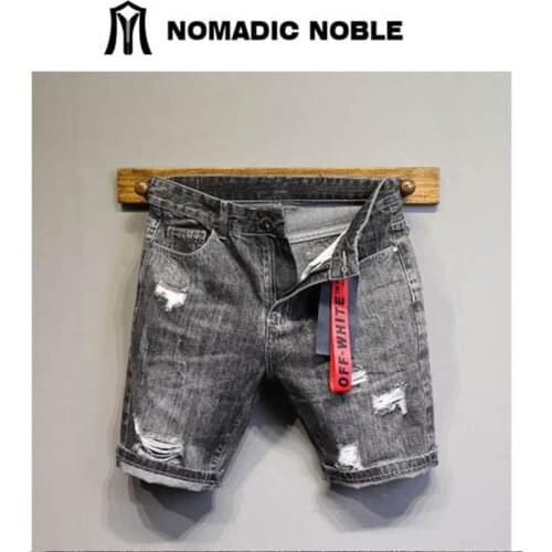 Denim Shorts Mens Casual Matchmaking Straight 5 Medium Pants Summer popular logo Hole