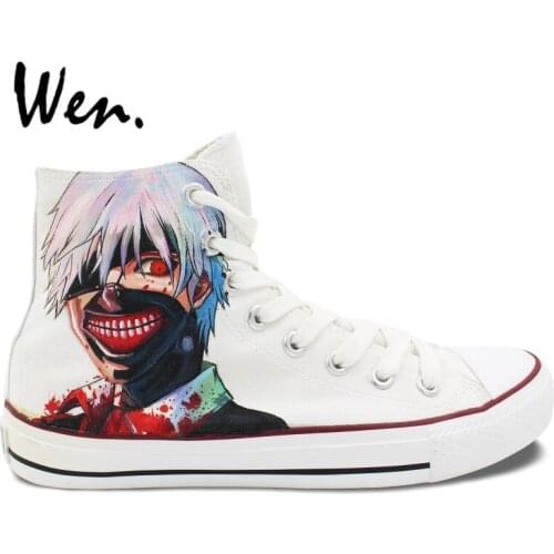 Wen Hand Painted Shoes White Design Custom Sneakers Tokyo Ghouls Anime High Top Men Womens Canvas Sneakers Birthday Gifts