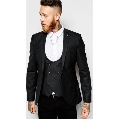 Handsome Groomsmen Peak Lapel Groom Tuxedos Mens Wedding Dress Man Jacket Blazer Prom Dinner (Jacket+Pants+Tie+Vest) A290