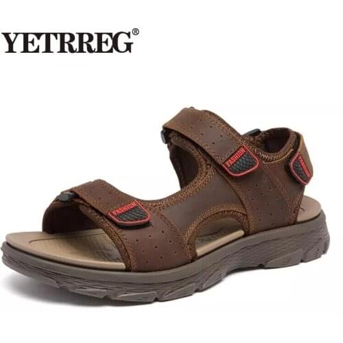 Hot Sale Summer Wading Shoes Outdoor Non-slip Mens Beach Sandals Handmade Genuine Leather Men Sandals Mens Platform Sandals