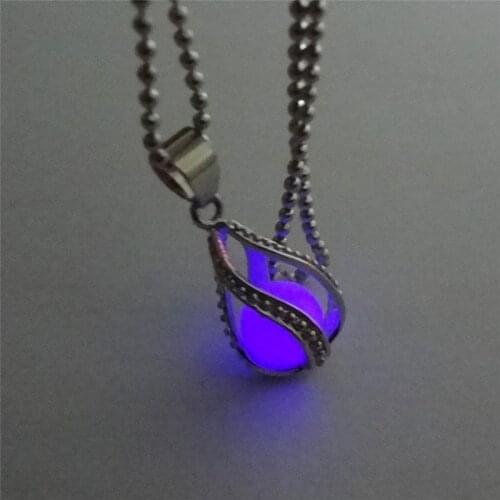 Fashion Fluorite Necklace Hollow Out Spiral Water Drop Luminous Stone Pendant Woman Personality All-Match Jewelry Gift